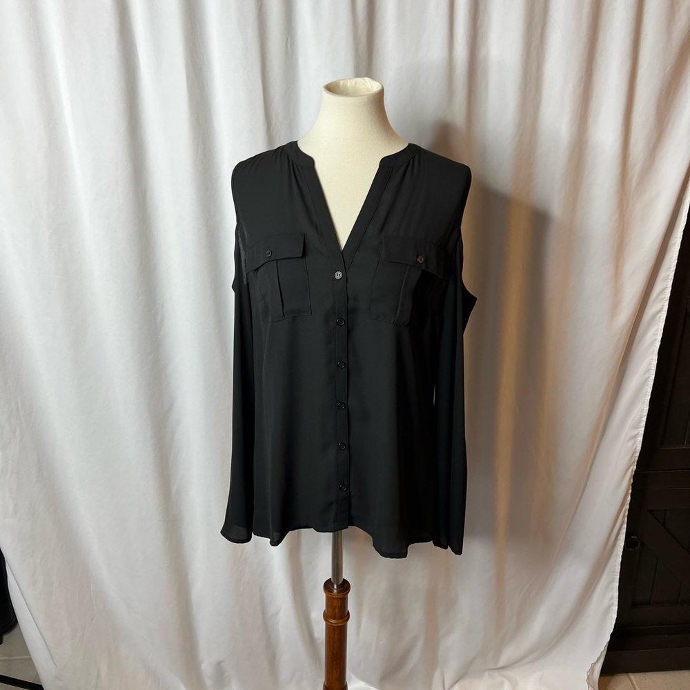 INC International Concepts Black Sleeveless Button-Front Blouse | Size L | NWT